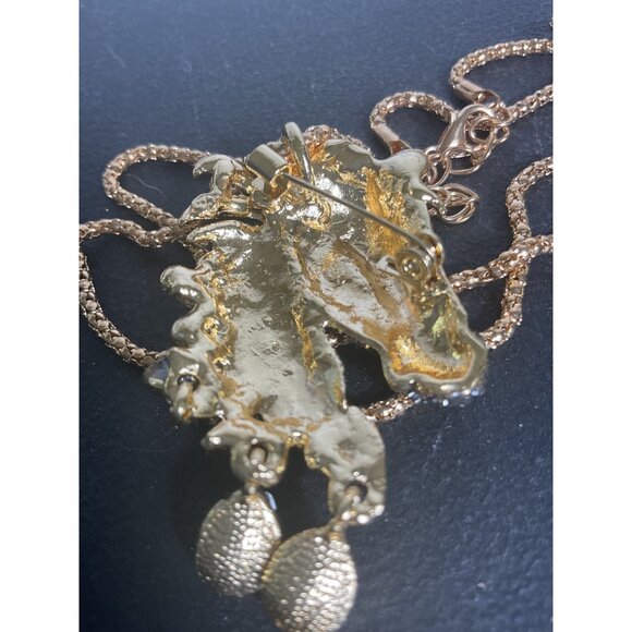 Crystal Horse Zebra Pendant Necklace Brooch Rhinestones & Gold Chain - Picture 6 of 6